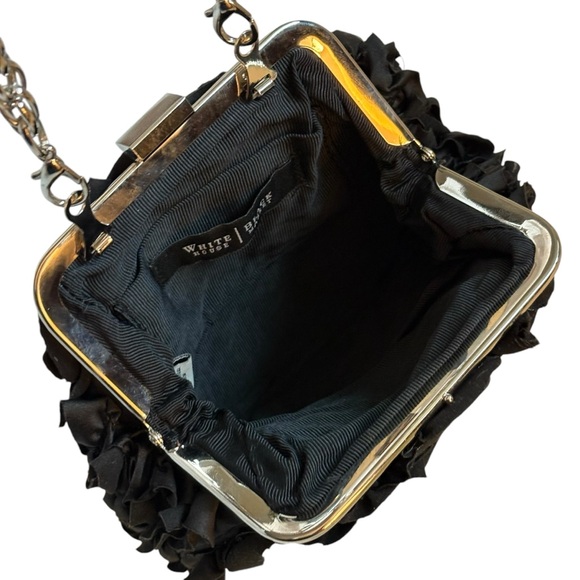 White House Black Market satin rosette clutch purse, black with silver hardware - Picture 8 of 9